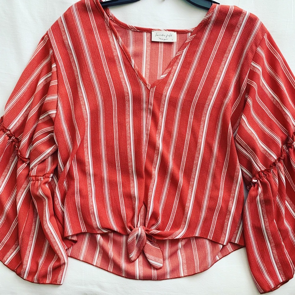 orange/white striped crop top